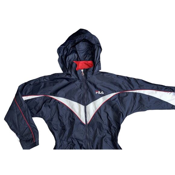 FILA Womens Windbreaker Jacket Medium 90s Retro Y2K Red White Blue Lined Pockets - Picture 3 of 12
